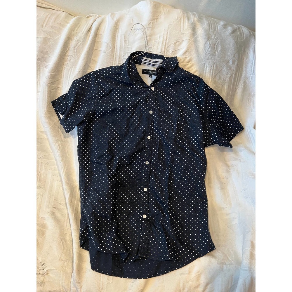 Free Planet Polka Dot Button Down Short Sleeve Shirt Mens M